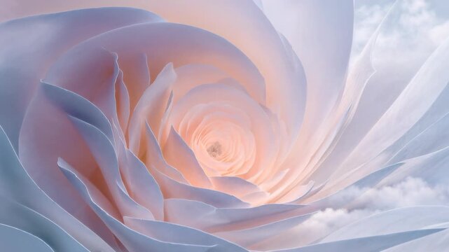 Soft abstract close up of layered petals forming a gentle spiral evoking calm intimacy and natural elegance suitable for beauty wellness meditation and serene visual backgrounds