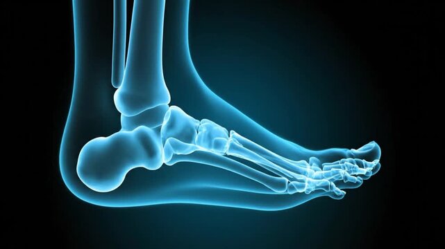 ​3D render of human foot anatomy skeletal bone structure in blue X-ray style