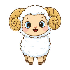 Cute baby ram cartoon character isolated on white background