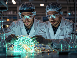 Medical Innovation: Bio-Digital Synthesis Researcher in Gritty Lab Setting.