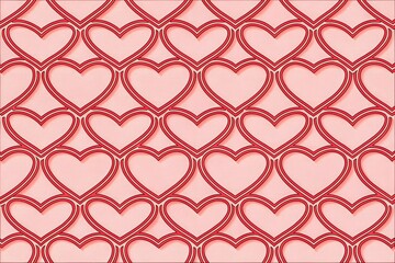 Seamless repeating background pattern featuring interlocking red outlined hearts against a subtly textured light pink canvas creating a romantic visual theme