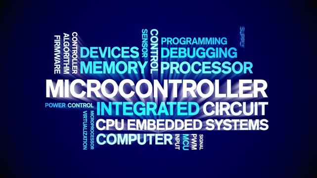 Microcontroller animated word cloud-text design animation tag kinetic typography seamless loop.