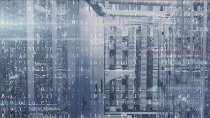Animation of digital interface over server room - Powered by Adobe