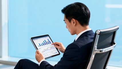 Businessman analyzing data on tablet