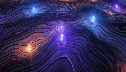 Vibrant abstract backgrounds with glowing orbs and swirling patterns in a futuristic digital landscape