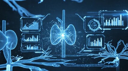 Digital representation of lungs with data analytics and graphs. - Powered by Adobe