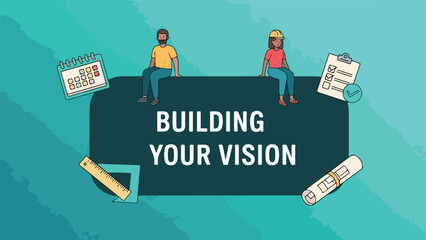Building Your Vision Concept with Diverse Construction Workers and Tools Illustration