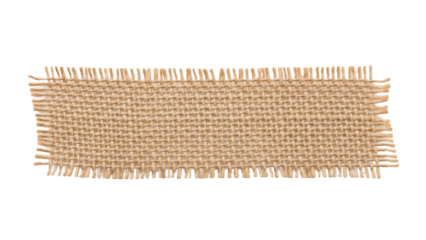 Blank hessian tape strip mockup coarse burlap texture horizontal layout loose weave isolated on white background 