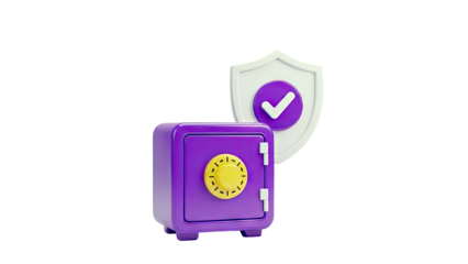 Purple safe with shield and checkmark