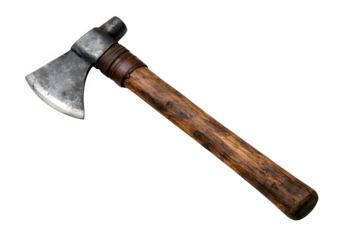 Rustic Tomahawk with Worn Wooden Handle and Steel Blade
