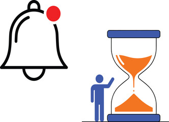Time Management and Notification Icons Set Featuring Alert Bell and Hourglass Deadline Concept for Productivity, Reminder, Scheduling and Task Management Design Vector