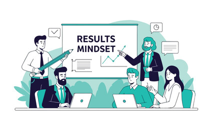 Business Team Meeting with Results Mindset Presentation Vector Illustration