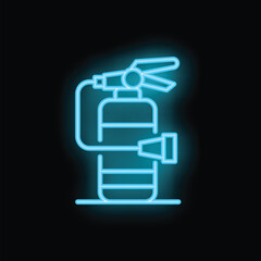 Bright blue neon fire extinguisher glowing on a dark background