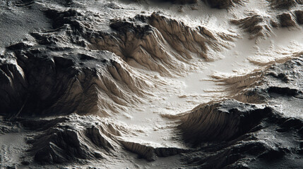 Alien desert canyon landscape aerial view monochrome sand erosion texture mineral pattern abstract geology surreal terrain