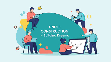 Under Construction Building Dreams Vector Illustration with People Working
