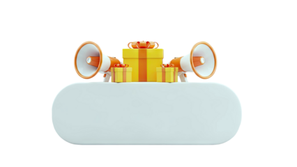 Megaphones and Gift Boxes on White Background