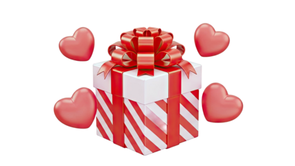 Gift Box Surrounded by Red Hearts