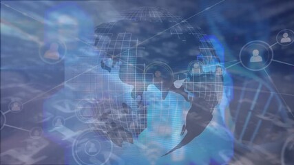 Animation of financial data processing over businessman wearing vr headsets - Powered by Adobe