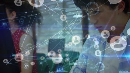 Global networking concept highlights gender dynamics in business tech.