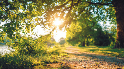 Serene Nature Scene with Sunlight on a Path Towards Recovery