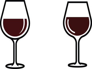 Wine Glass Icons Set Featuring Red Wine Drinks in Elegant Glassware, Alcohol Beverage Symbols for Restaurant, Bar, Celebration and Dining Design Vector