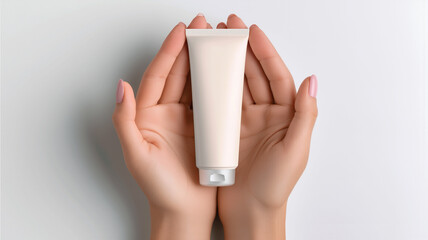 Woman hands holding beauty product tube mockup