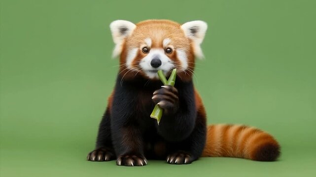 Cute red panda eating bamboo