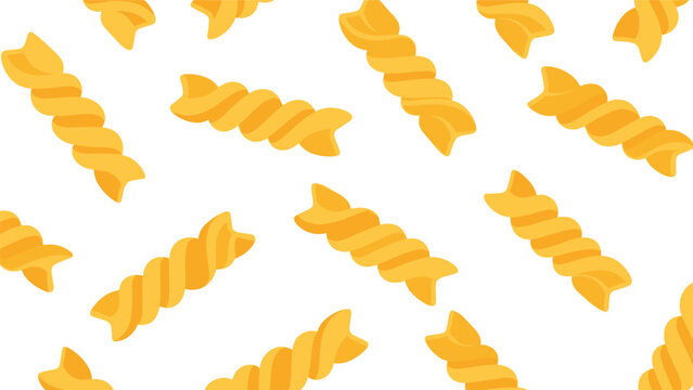 Seamless texture of fusilli pasta spirals arranged in a repetitive pattern for kitchen decor or food product packaging designs.