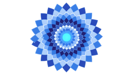 Abstract blue and white background design featuring a circular mandala pattern with floral spiral ornaments and fractal vector elements in a blue color palette for business wallpaper