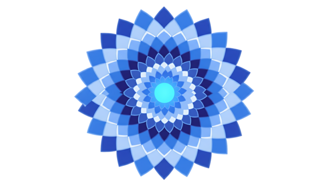 Abstract blue and white background design featuring a circular mandala pattern with floral spiral ornaments and fractal vector elements in a blue color palette for business wallpaper - Powered by Adobe