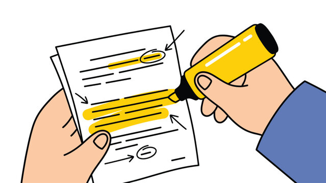 Document Highlighting: Yellow Marker on Paper Illustration