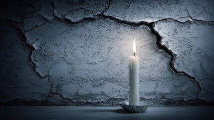 Fearful Shadow Creeping Along a Cracked Wall Under Candlelight