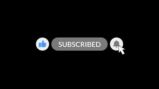Subscribe, like and notification button animation with cursor mouse click. Simple flat 2d icon with transparent background.