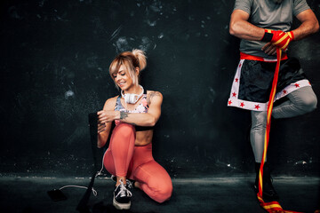 Boxing preparation in gym with energetic teamwork and focus