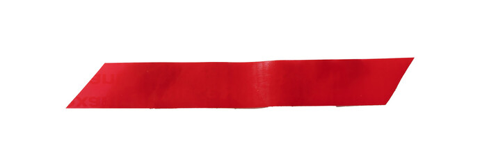 Red adhesive tape strip with torn edge shown as simple horizontal element. Sticky warning fragment
