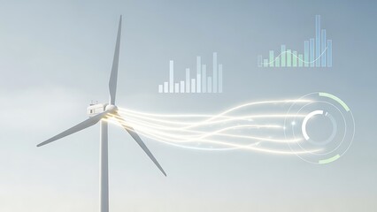 Wind turbine generating clean energy with data visualization.