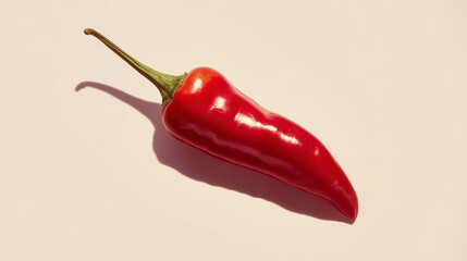 Vibrant Red Chili Pepper Isolated on Minimalist Background for Food Photography