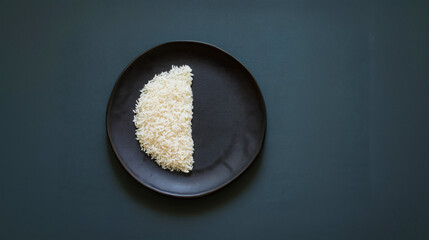 Conceptual Food Scarcity with One Grain of Rice on Plate