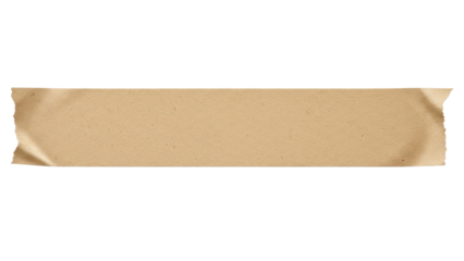 Blank kraft brown tape strip mockup recycled paper texture straight horizontal layout fibrous detail isolated on transparent background