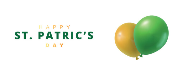 Happy Saint Patricks Day banner with yellow and green balloons on white background © Lifeking