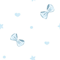Soft Blue Watercolor Baby Shower Celebration Seamless Pattern