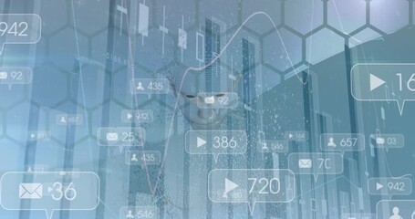 Animation of social media icons and statistical data processing over human body model - Powered by Adobe