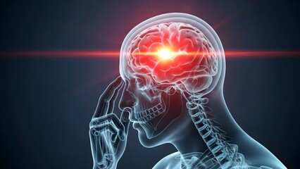 Detailed illustration of human brain activity showing intense neural signals and head pain, symbolizing migraine, stress, and neurological discomfort inside the human mind