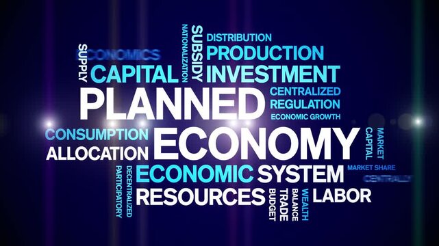 Planned Economy animated word cloud-text design animation tag kinetic typography seamless loop.