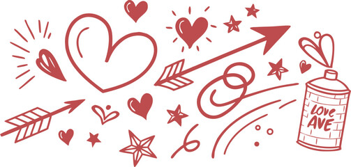 A clean vector illustration showing a set of red and pink hearts symbolizing love, romance, and Valentine's Day celebration for card decorations and holiday designs
