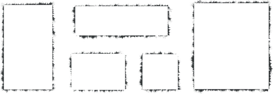 Grunge graffiti stencil frames with spray paint borders. Airbrushing paint banners, splatter ink shapes.