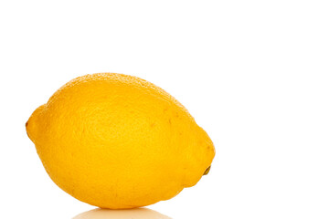 Fresh juicy yellow lemons isolated on white background, close-up.