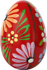 Red Easter egg adorned with bright flower designs