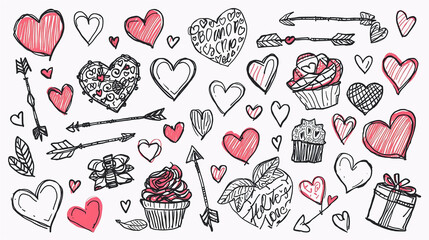 Hand-Drawn Valentine's Day Doodle Clipart for Romantic Designs