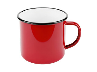 Red enamel mug isolated on transparent background